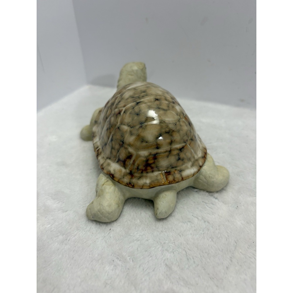 Turtle Figurine Glossy Shell Handcrafted‎ Tan Brown Carmel Ceramic Sculpture - Picture 2 of 3